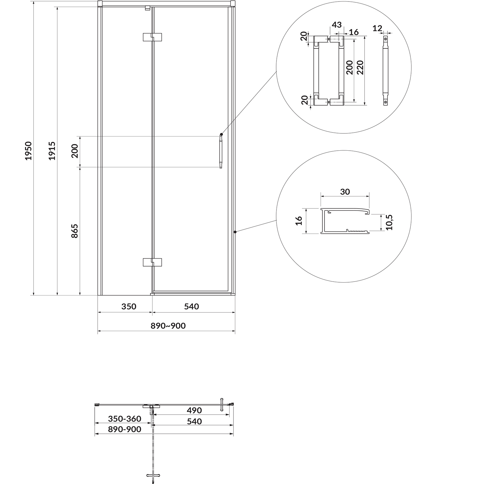 CERSANIT Štvorcový sprchový kút LARGA zlatý matný, ľavý 90x90 priehľadné sklo S601-466 CERSANIT Štvorcový sprchový kút LARGA zlatý matný, ľavý 90x90 priehľadné sklo S601-466