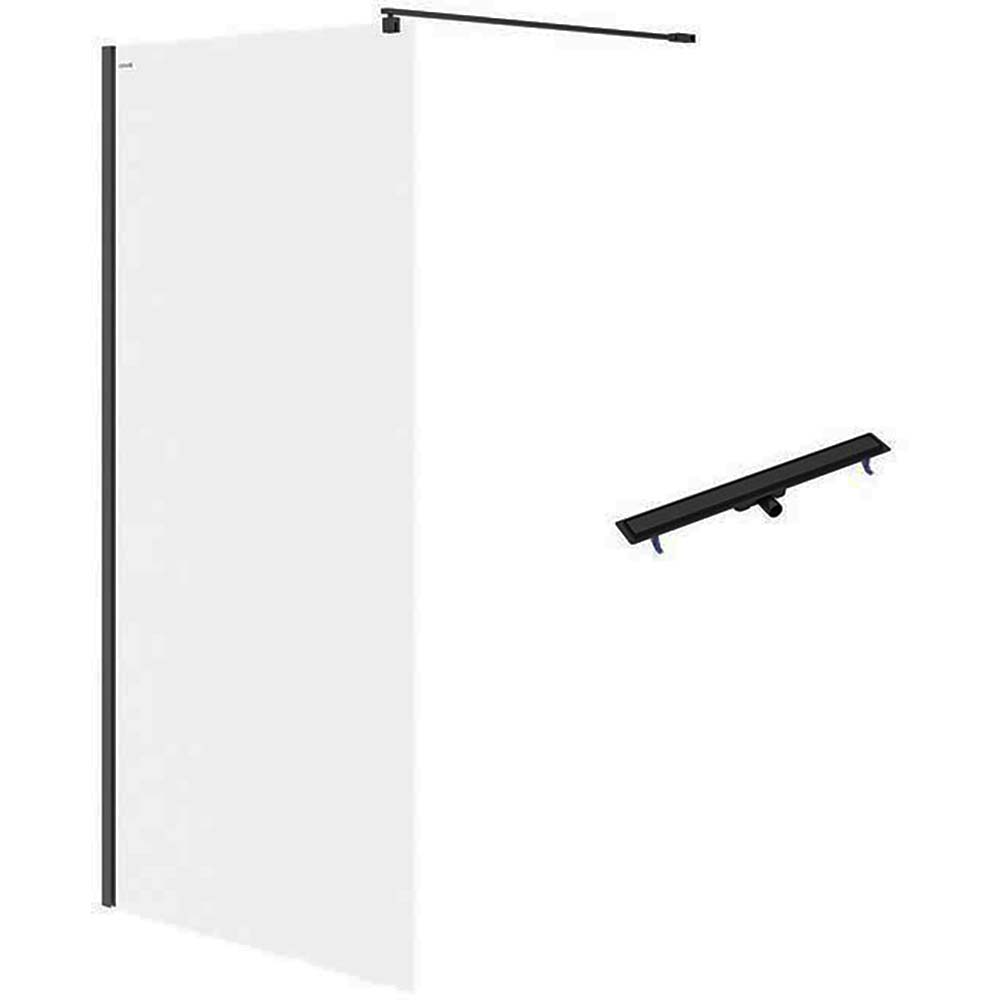 CERSANIT Walk-in sprchový kút MILLE čierny 100x200 lineárny odtok TAKO 90 čierny S601-241 CERSANIT Walk-in sprchový kút MILLE čierny 100x200 lineárny odtok TAKO 90 čierny S601-241